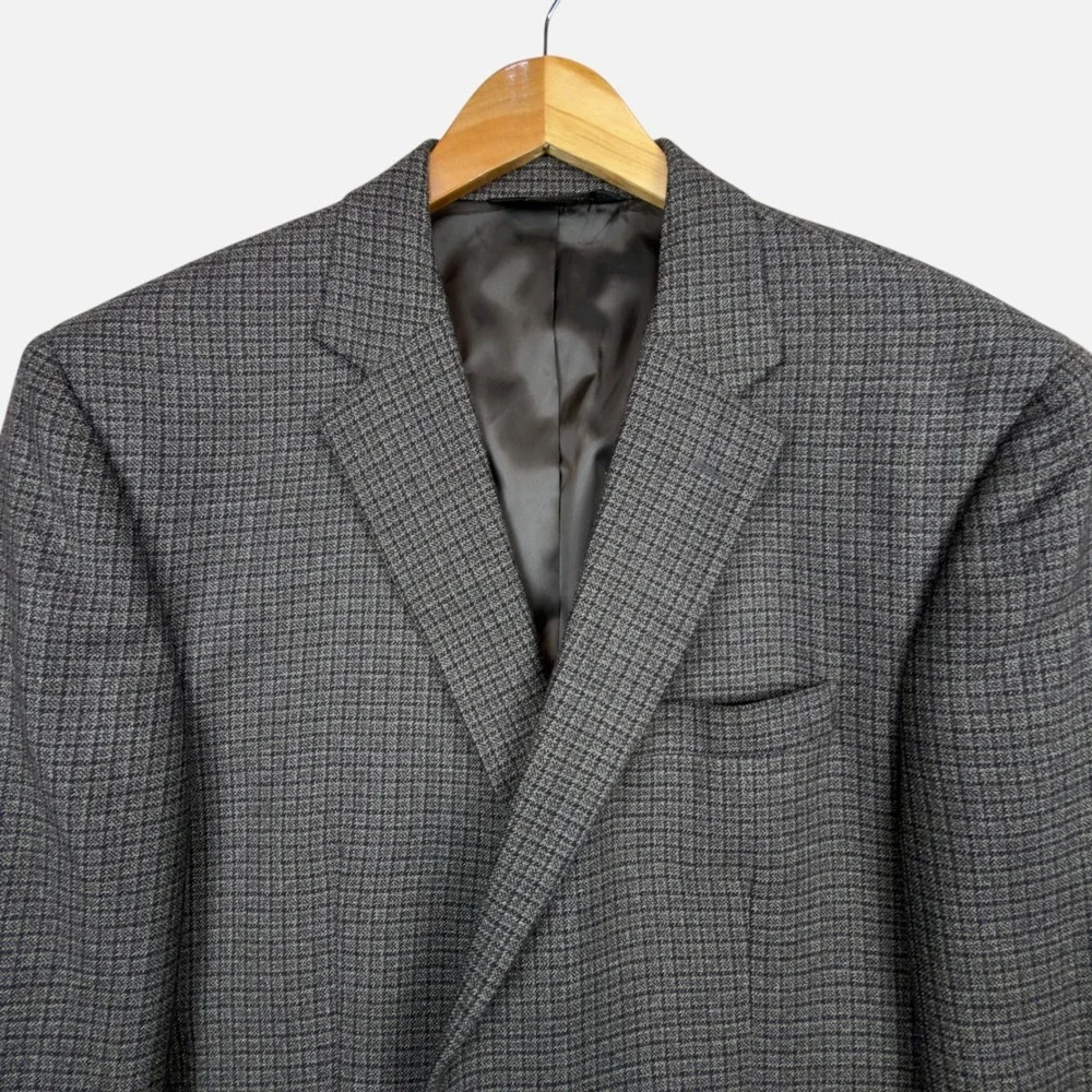 Jos. A. Bank Sport Blazer Mens 46R 100% Wool Tailored Fit Brown/Gray Micro Check